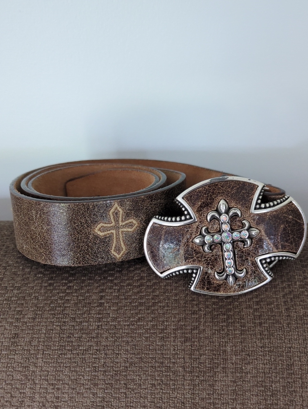 Justin Bent Rail Cross Distressed Brown Leather Belt